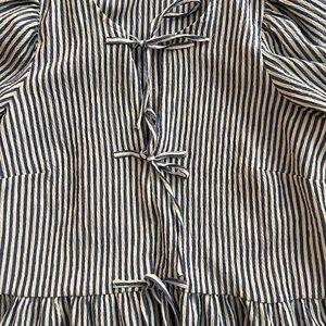 Striped Blue and White Tie-Front Top